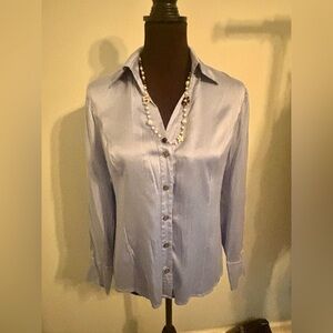 Talbots Soft  Blue Women's Silk 96% Petite Button blouse